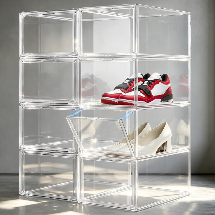 12 Pack Clear Acrylic Shoe Boxes Fit Size 12, Front Door for Small Closets