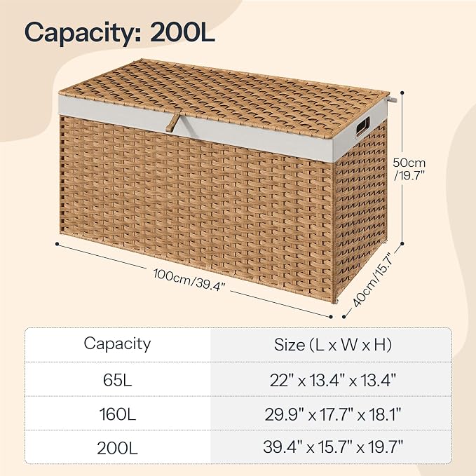 HOOBRO Storage Basket with Lid, 52.8 Gallon Wicker Basket, Handwoven Blanket - Image 2