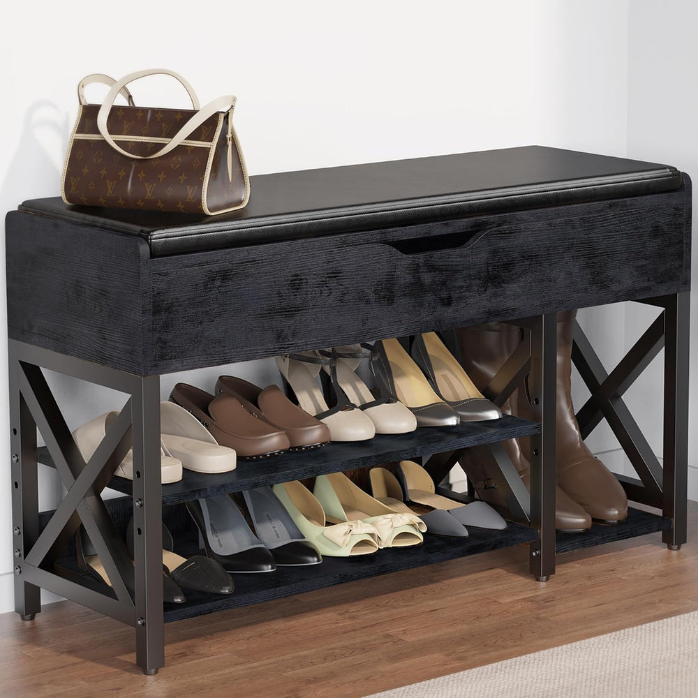 Shoe Bench, Lift Top Shoe Storage Bench, Adjustable Shelf Entryway Bench with...