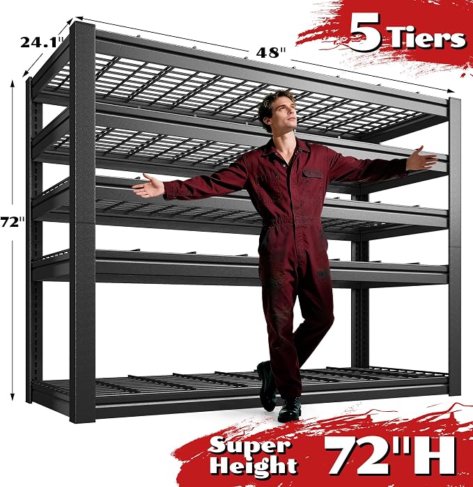 48" W Metal Shelving 5 Tier Garage Shelving 3000LBS Storage Shelves Adjustable - Image 2