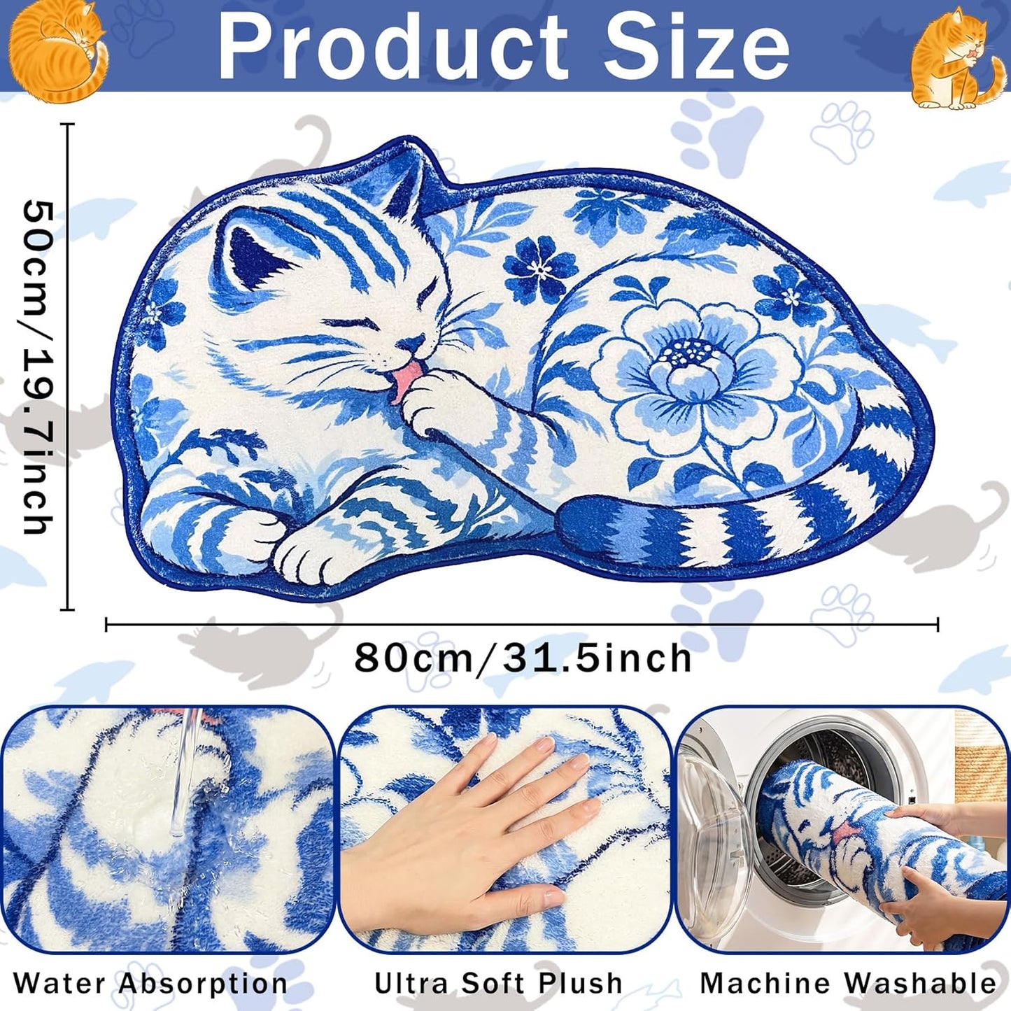 Funny Cat Bath Mat Rug for Bathroom, Cute Animal Bathroom Rug 20" x 31.5", Soft Plush Absorbent Non Slip Bath Rugs Washable Floor Mat for Bath Tub Shower Sink Bedroom Living Room, Gifts for Cat Lovers