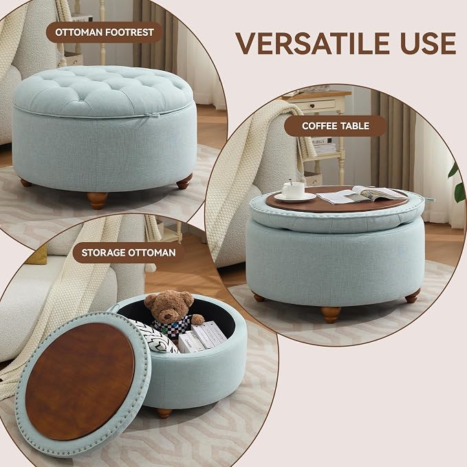 30Inch Round Storage Ottoman - Image 6