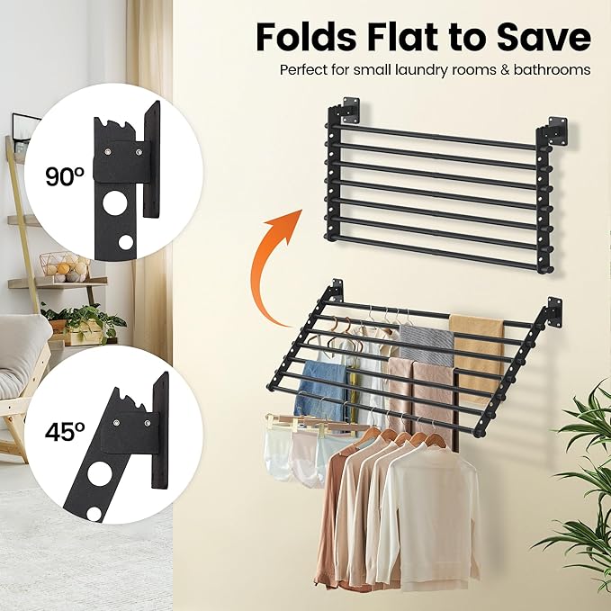 Wall Mounted Clothes Drying Rack 43 Inch – Foldable Laundry Drying Rack - Image 2