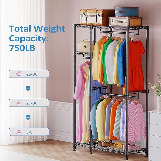 IZEUK 2 Combination Heavy Duty Garment Rack Wire Clothes Rack - Image 4