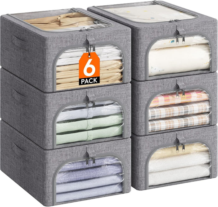 Lifewit 25L Clothes Storage Bins with Metal Frame for Closet, 6 Pack