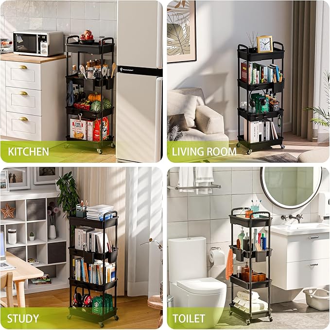 4 Tier Rolling Cart Organizer, Art Craft Diaper Bedside Snack Laundry Room - Image 6