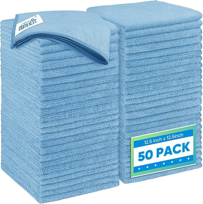 HOMEXCEL Blue Microfiber Cleaning Cloth 50 Pack, 12.5 x 12.5 inch Microfiber by HOMEXCEL