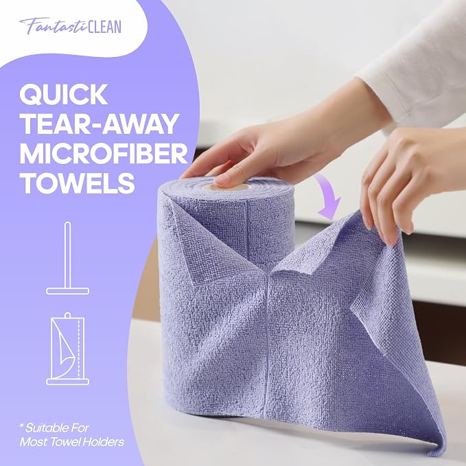 Fantasticlean Microfiber Cleaning Cloth Roll 2 Rolls 120 Pack, Tear Away - Image 2