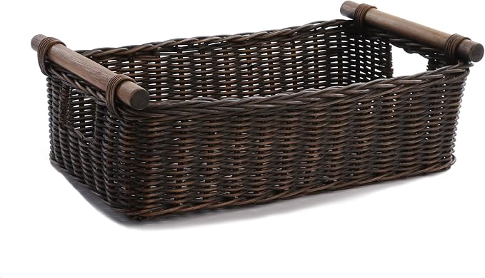 The Basket Lady Low Pole Handle Wicker Storage Basket, 15 in L x 9 in W x 5 in H by TheBasketLady