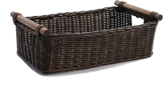 The Basket Lady Low Pole Handle Wicker Storage Basket, 15 in L x 9 in W x 5 in H by TheBasketLady