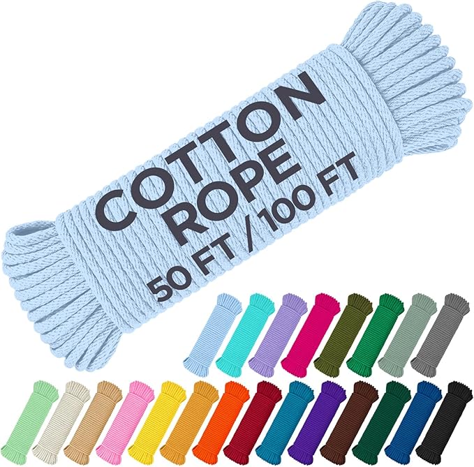 TECEUM Cotton Rope 3/16” – 50 FT – Strong All-Purpose Braided Rope – Natural by TECEUM