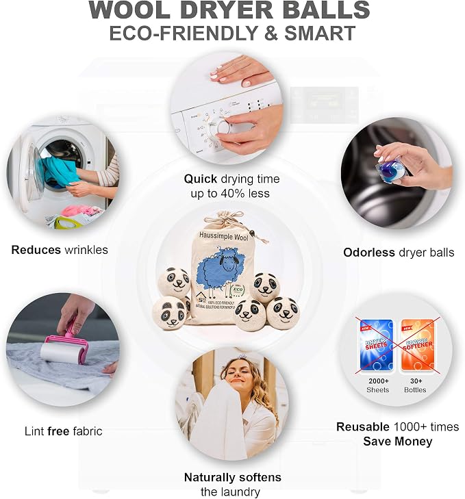 Wool Dryer Balls Organic Felt 6 Pack Laundry Fabric Softener, Extra Large - Image 4