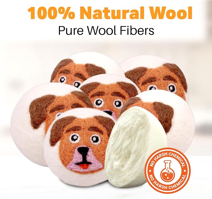 Wool Dryer Balls Organic Felt 6 Pack Laundry Fabric Softener, Extra Large - Image 6