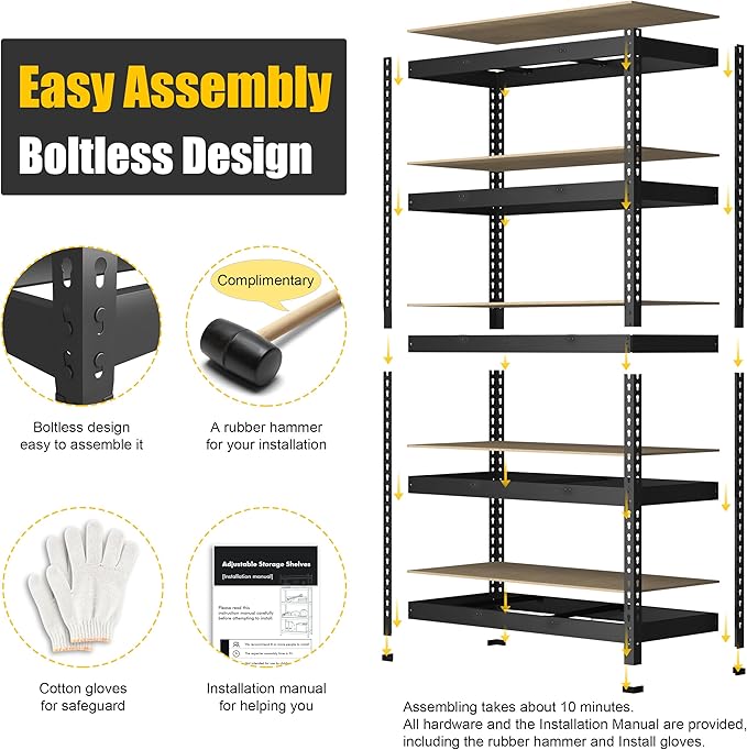 PrimeZone 4 Pack Storage Shelves 48" x 24" x 72", 5 Tier Adjustable Garage - Image 5