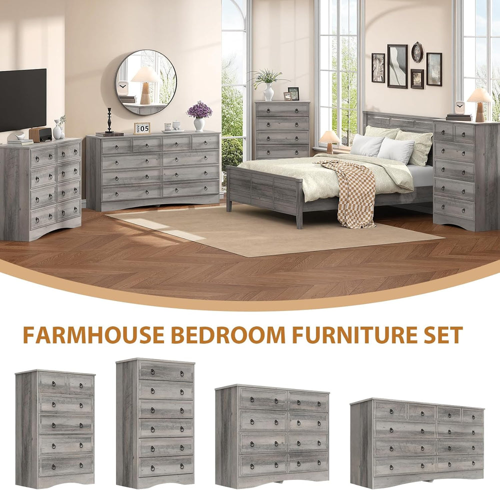 VVFLU Grey 8 Drawer Dresser for Bedroom, Wood Chest of Drawers, Large Storage...