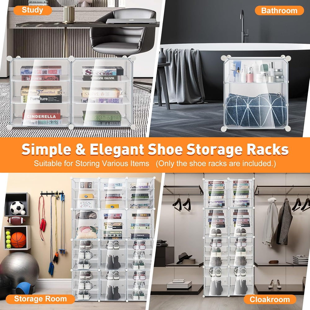 12-Tier 3-Line Dustproof Shoe Boxes 72 Pairs Clear Shoe Rack Organizer Stacka...