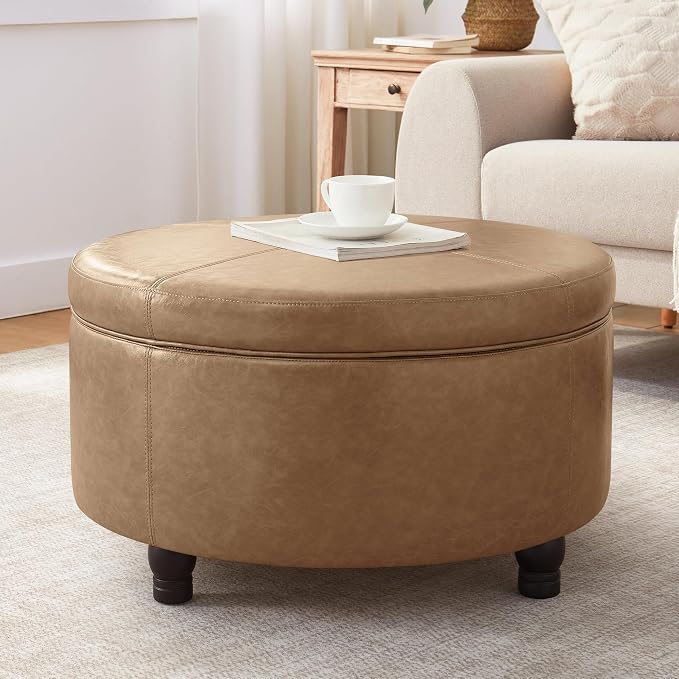 30-Inch Round Storage Ottoman, Modern Ottoman Coffee Table - Image 7