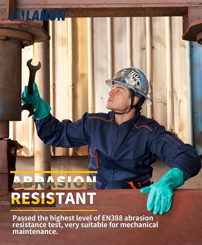 LANON 3 Pairs Nitrile Chemical Resistant Gloves, Reusable Heavy-Duty Rubber - Image 4