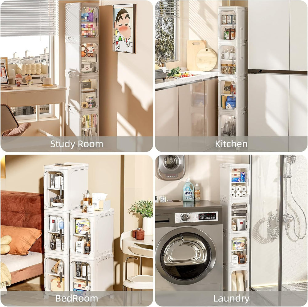 JOYZAN Narrow Bathroom Storage Cabinet with Movable Wheels, Slim Storage Cabi...