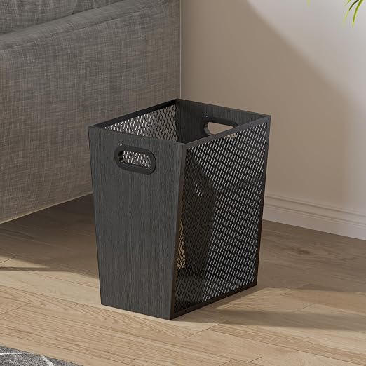 Piskyet Black Office Trash Can for Near Desk, 7 Gallon Unique Wood Bedroom by Piskyet