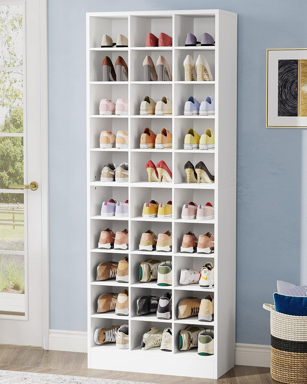 Tribesigns 10-Tier Shoe Storage Cabinet Set of 2, White Wooden Shoe Rack with...