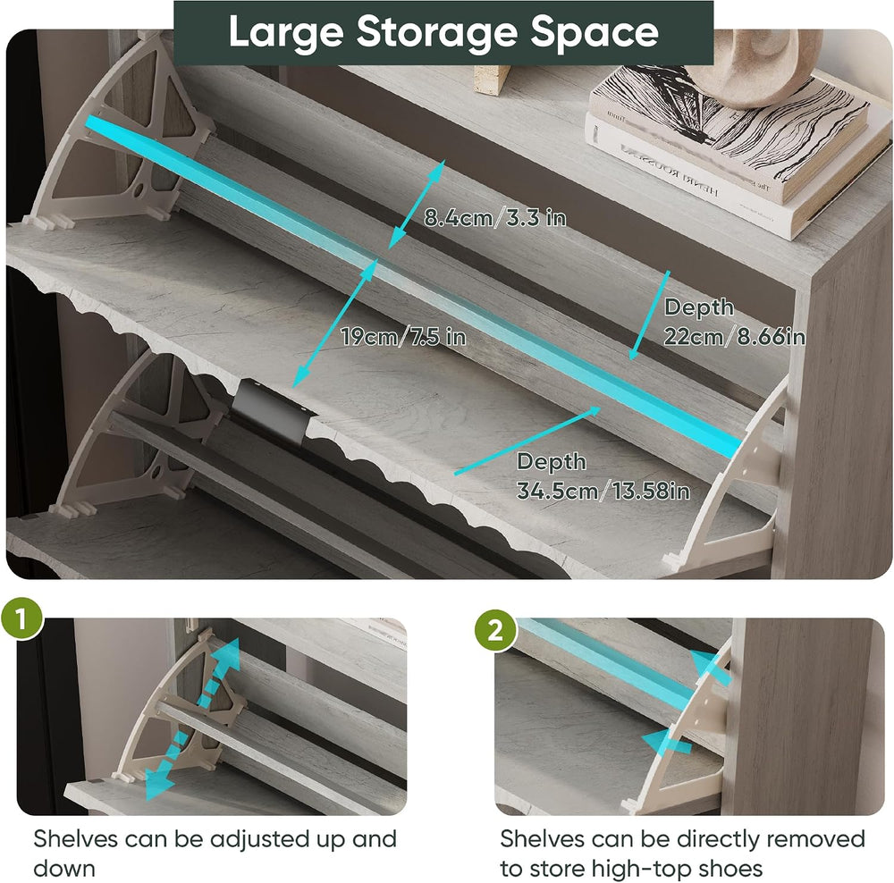 Smart FENDEE 31.5''W Shoe Cabinet for Entryway with 2 Flip Drawers, N...
