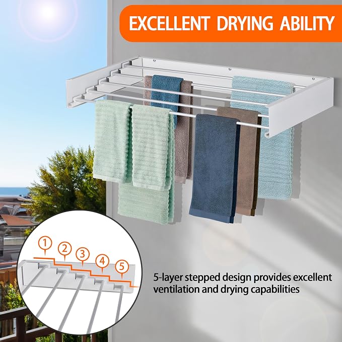 FOCHIER F Laundry Drying Rack Wall Mounted Clothes Drying Rack Collapsible - Image 3