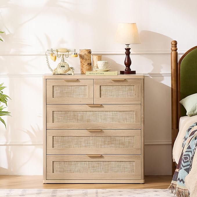 LEYAOYAO Rattan Dresser for Bedroom, 33.5" Tall Chest of Drawers, Modern 5 - Image 6