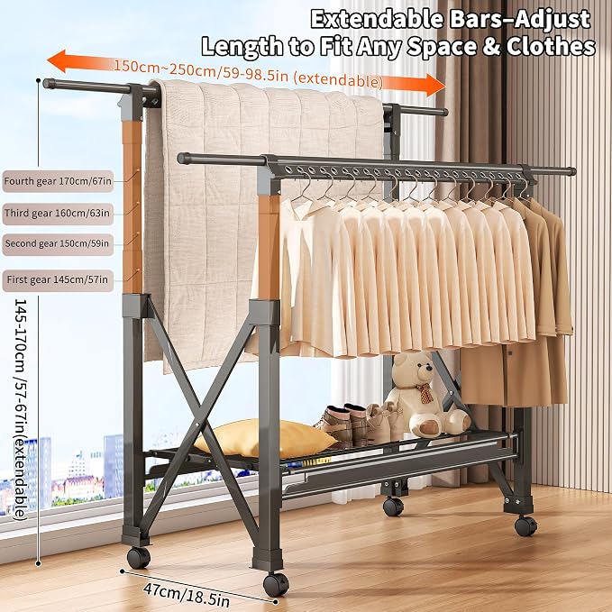 Heavy Duty Rolling Clothing Rack - Image 4