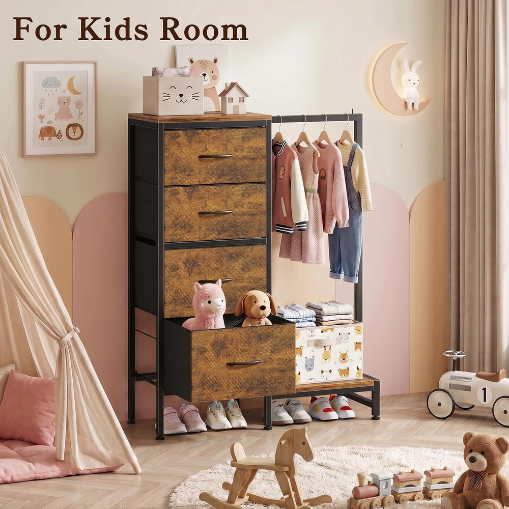 HIGDBFE Tall Dresser 44''H with Hanging Rack, 4 Drawers Small Closet ...
