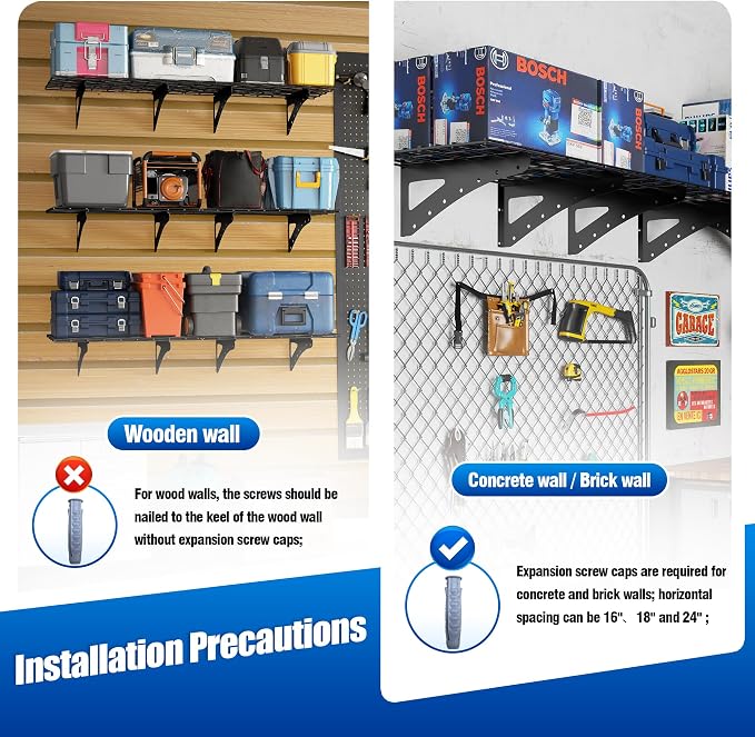 Heavy Duty Garage Wall Shelving, 2x6ft Wall Mounted Storage Shelves - Image 7