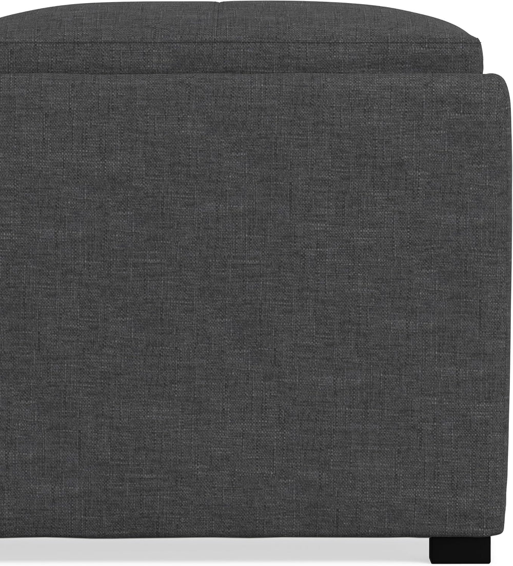 SIMPLIHOME Avalon 35" Wide Linen Look Fabric Square Ottoman in Slate Grey