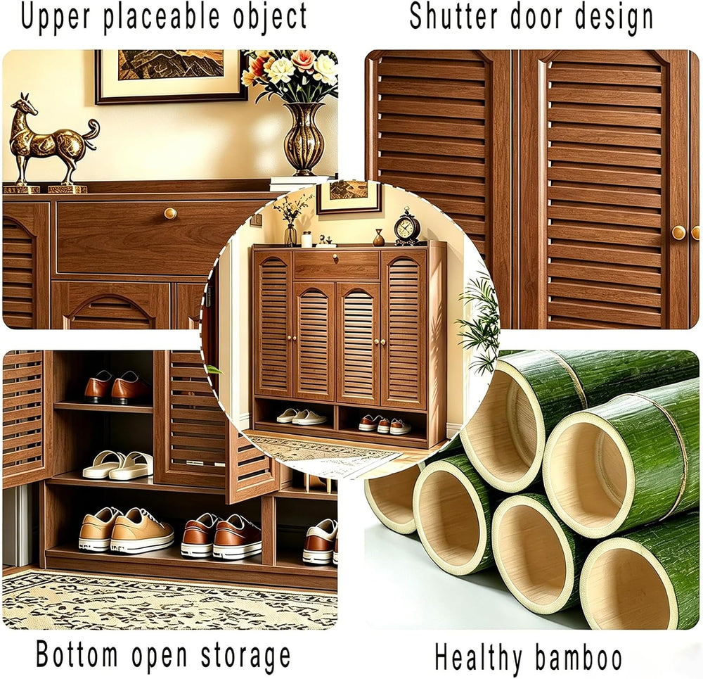 Bamboo Shoe Cabinet, 7-Tier Large Shoe Cabinet with Doors, 36-40 Pairs Shoes ...