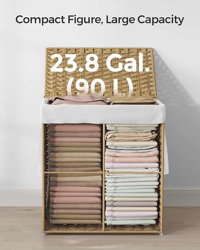 SONGMICS Laundry Hamper with Lid, 23.8 Gallon Synthetic Rattan Clothes Laundry - Image 5