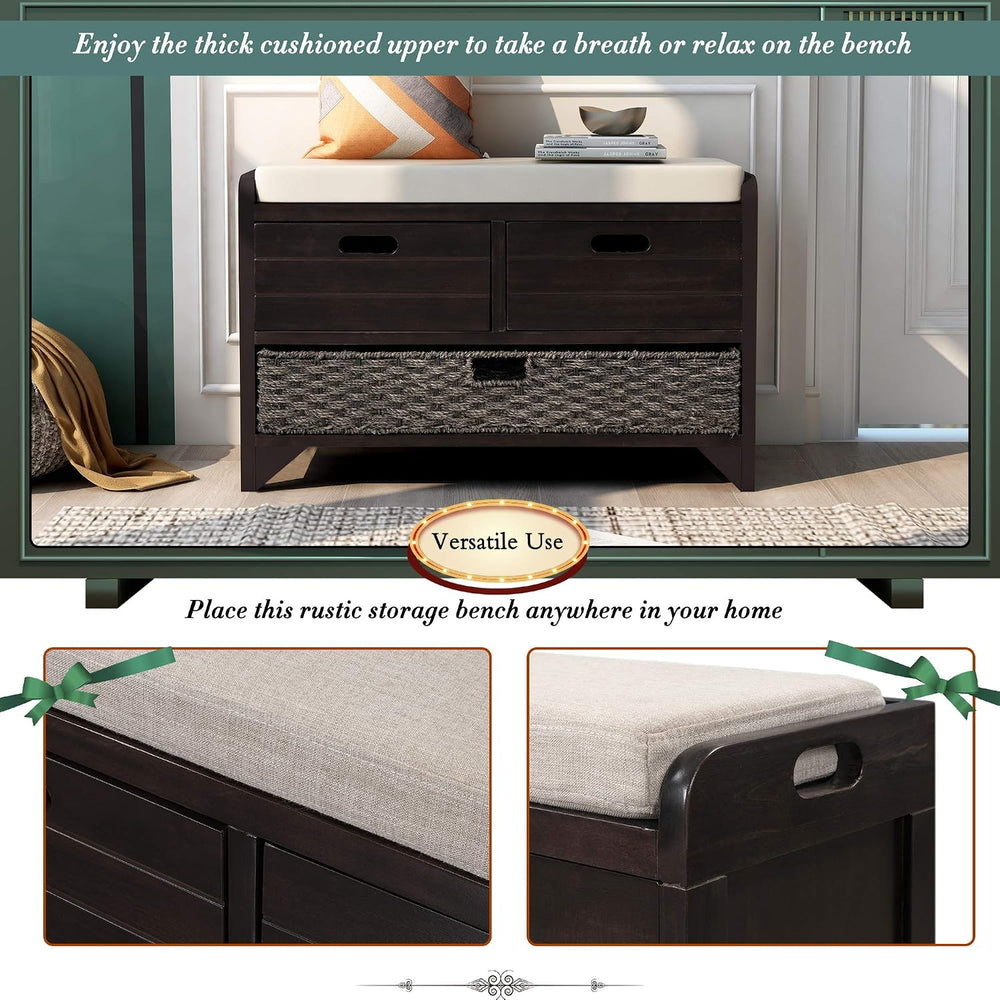SOFTSEA Storage Bench Upholstered Storage Ottoman with Removable Basket and 2...