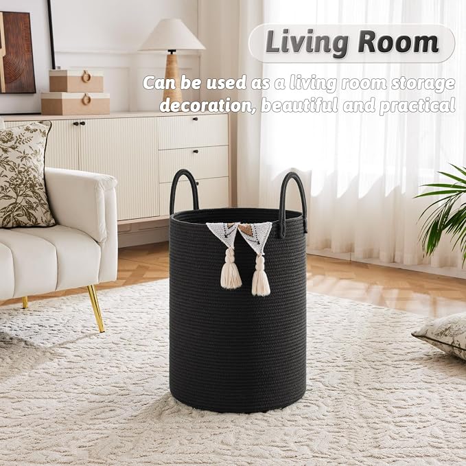 Laundry Basket, Woven Cotton Rope Laundry Hamper, 60L - Image 2