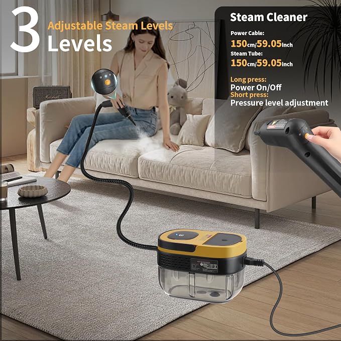 Steam Cleaner, 3-Level Adjustable Handle, 15s Heat-Up, 1.69 Quarts Tank - Image 4