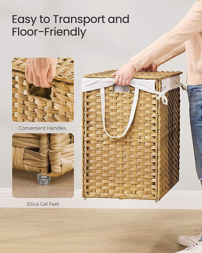 SONGMICS Laundry Hamper with Lid, 52.8 Gallon Synthetic Rattan Clothes Laundry - Image 4