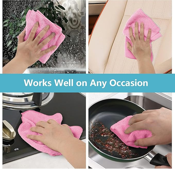 HOMEXCEL Pink Microfiber Cleaning Cloth, 50 Pack Cleaning Towels - Image 5