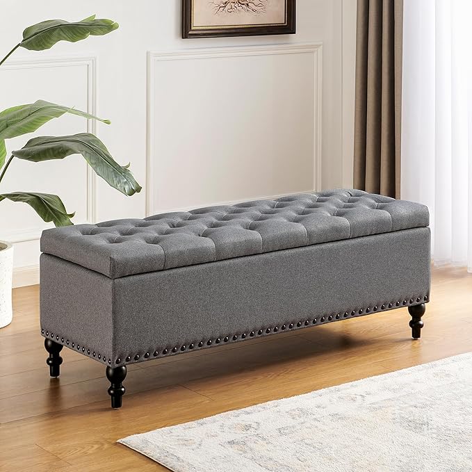 Storage Ottoman 50.2 Inches Upholstered Fabric Storage Ottoman Bench，Button - Image 7