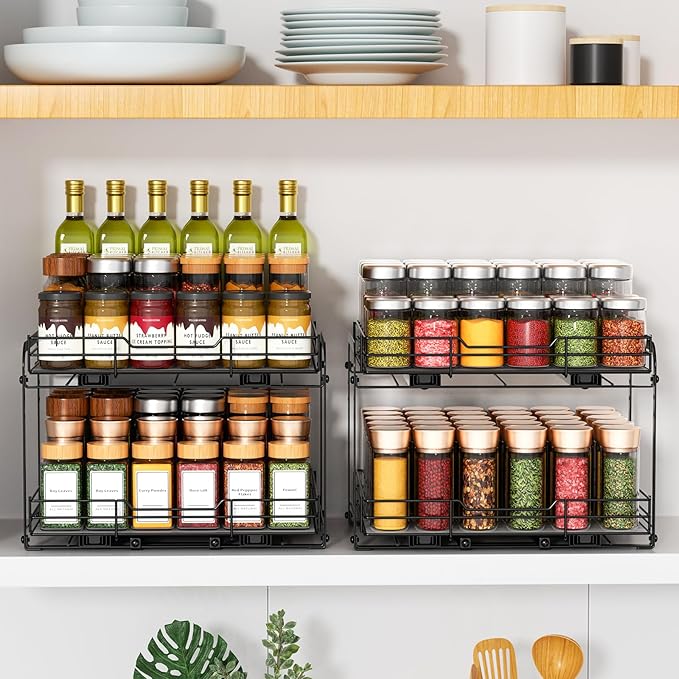 RCHYFEED Spice Rack Organizer for Cabinet, 2 Tier Slide out Spice Organization - Image 9