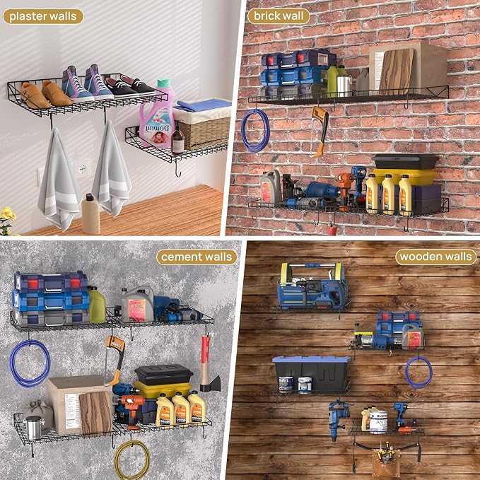 2 Pack Garage Wall Shelf, Garage Wall Mounted Shelving, Heavy Duty Floating - Image 8
