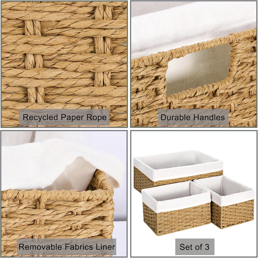 Vagusicc Wicker Storage Basket, 3-Pack Woven Paper Rope Wicker Baskets with H...