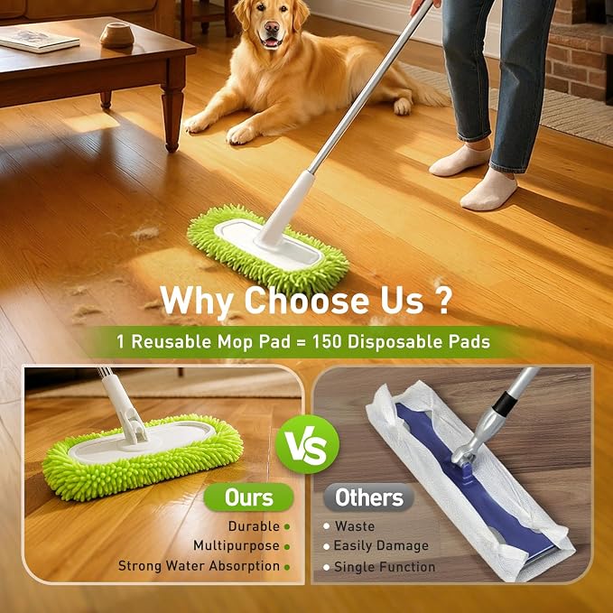 6PCS Reusable Mop Pads Fit for Flat Mops, Chenille Mop Refill Pads Washable Mop - Image 4