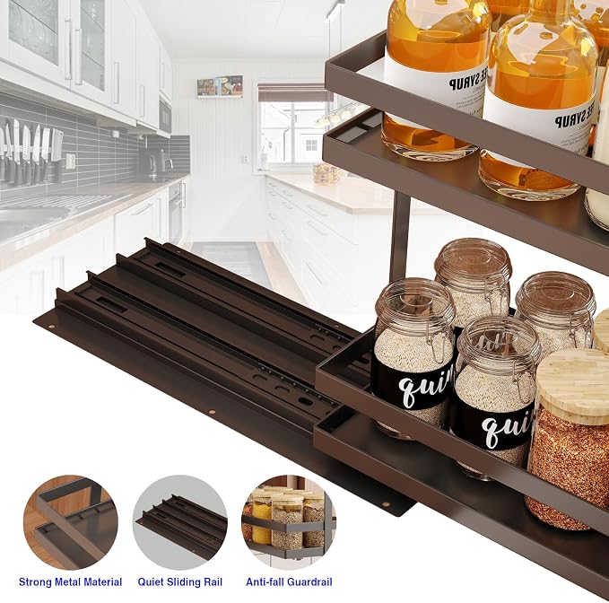 Pull Out Spice Rack Organizer for Cabinet, 2 Tier Metal Slide Out Seasoning - Image 3