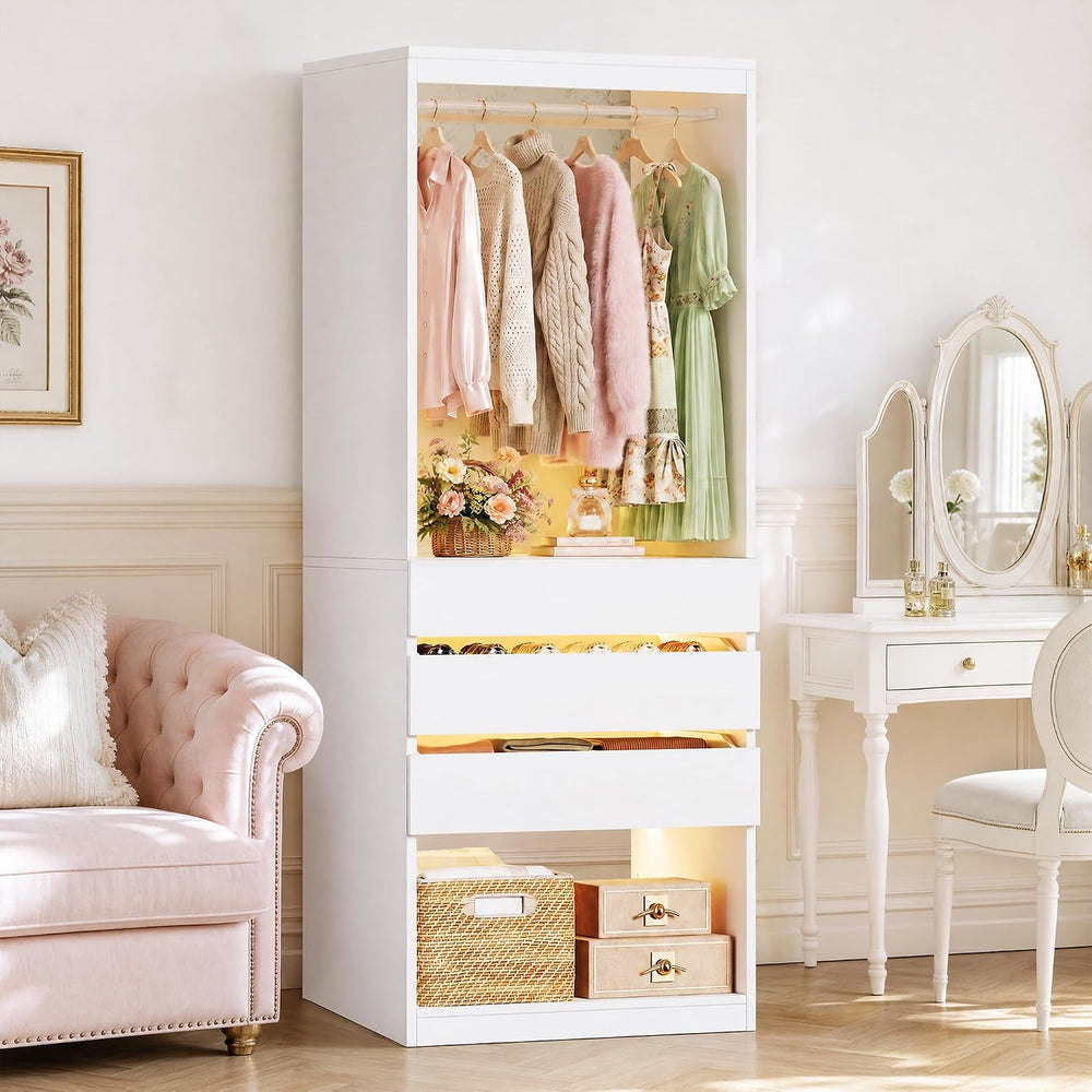 HUAHUU Freestanding 2FT Closet System with 3 Wood Drawers & Glasstop, 24&...