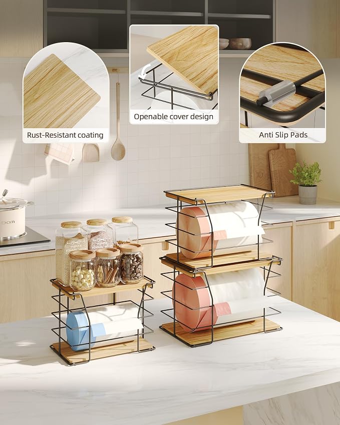 3 Pack Trash Bag Holder/Dispenser, Stackable Storage Laundry Kitchen Organizers - Image 3