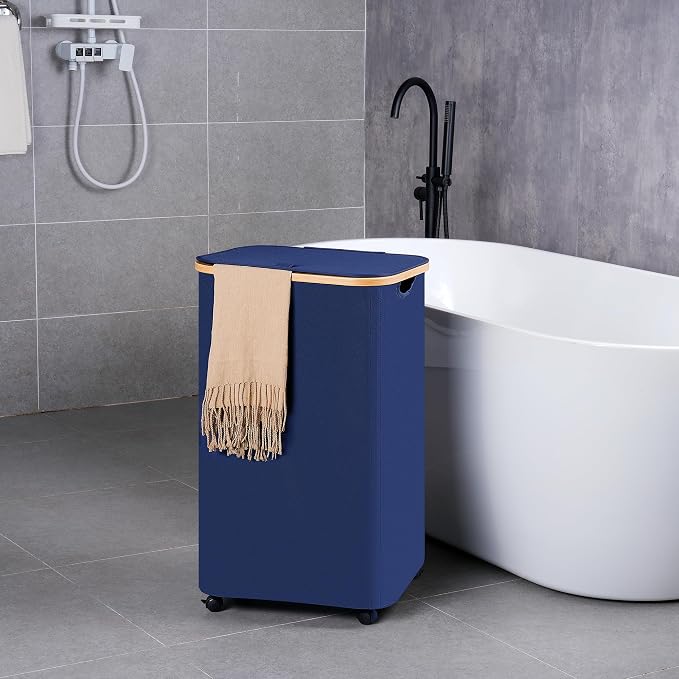efluky Laundry Basket with Wheels, Tall Rolling Laundry Hamper with Lid and - Image 4