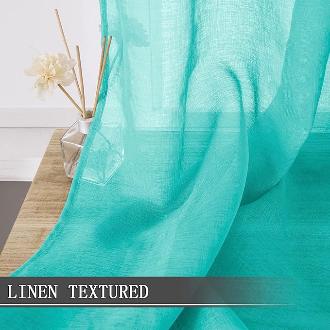 Tollpiz Sheer Curtains Linen Textured Living Room Curtain Sheers Light - Image 2