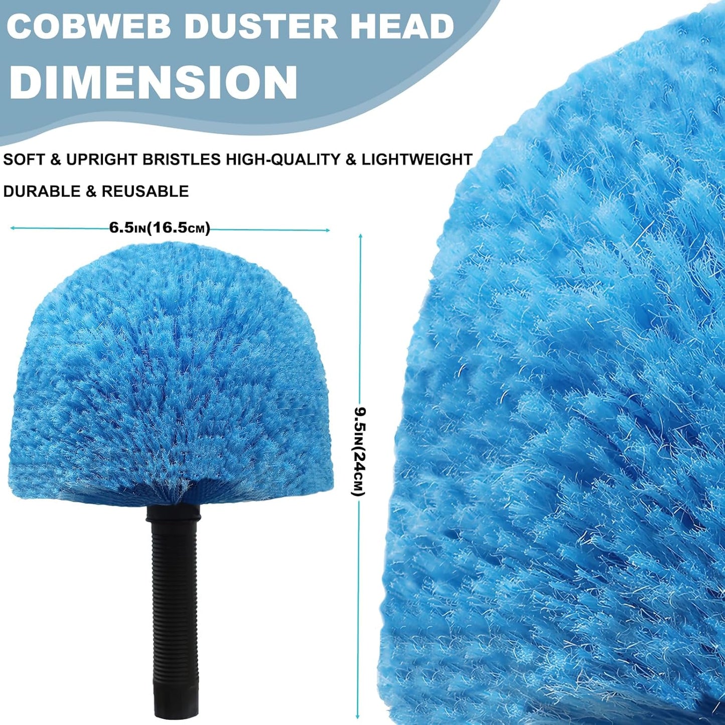 2 Pack Robust Cobweb Duster Head Brush – Superior Twist-On Web Cleaning Tool – Spider Web Remover Brush Compatible with Standard 3/4 Inch Threaded Poles for Outdoor & Indoor Use – Head Only (Blue)
